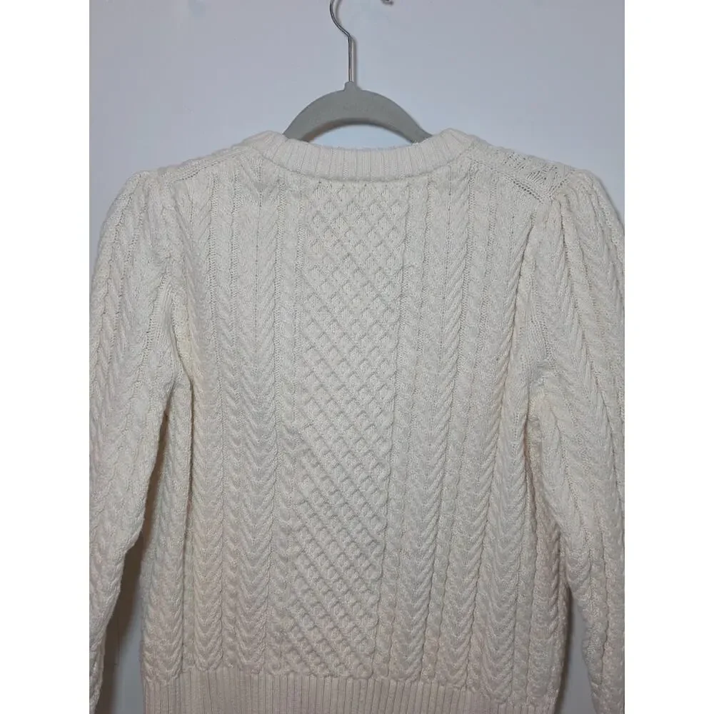 J. Crew 100% Cotton Cream Cable Knit Crew Neck Sweater Size XL Fisherman